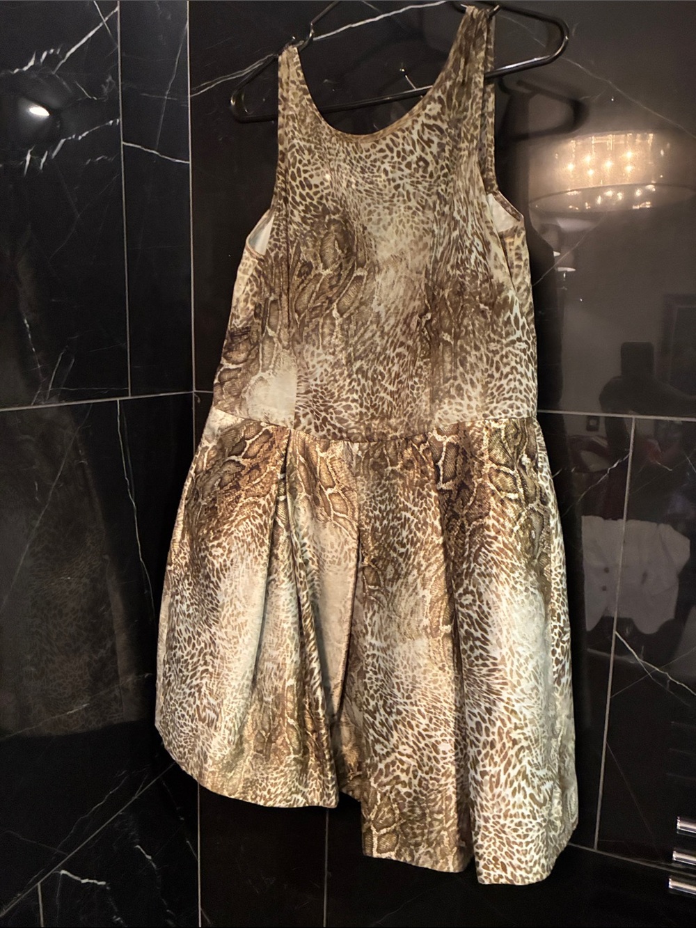 Elegant Taupe & Animal Print Pleated Dress